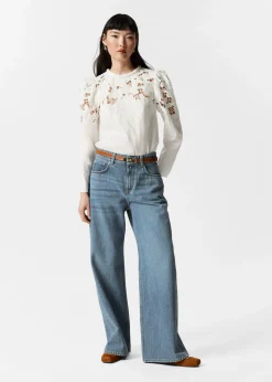 & Other Stories Bestickte Bluse mit Puffärmeln