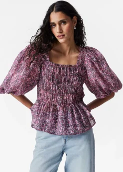 & Other Stories Gesmokte Bluse mit Puffärmeln