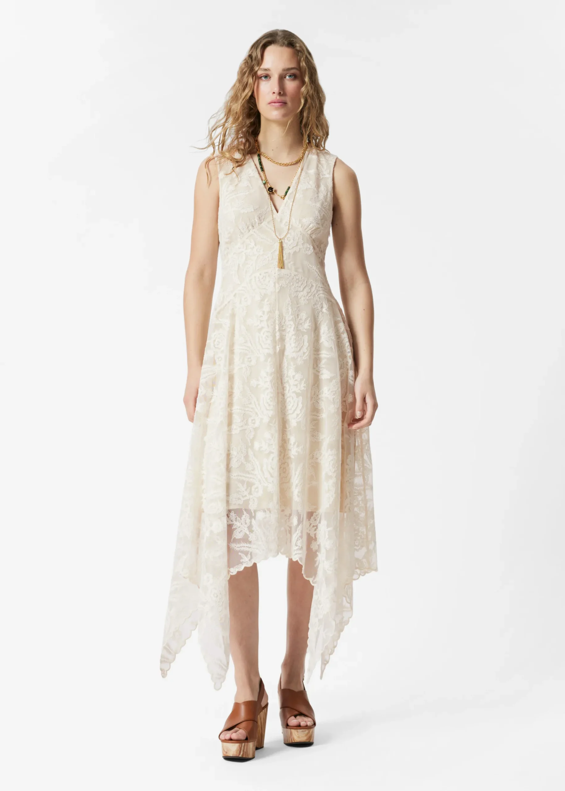 & Other Stories Midikleid aus Spitze mit V-Ausschnitt