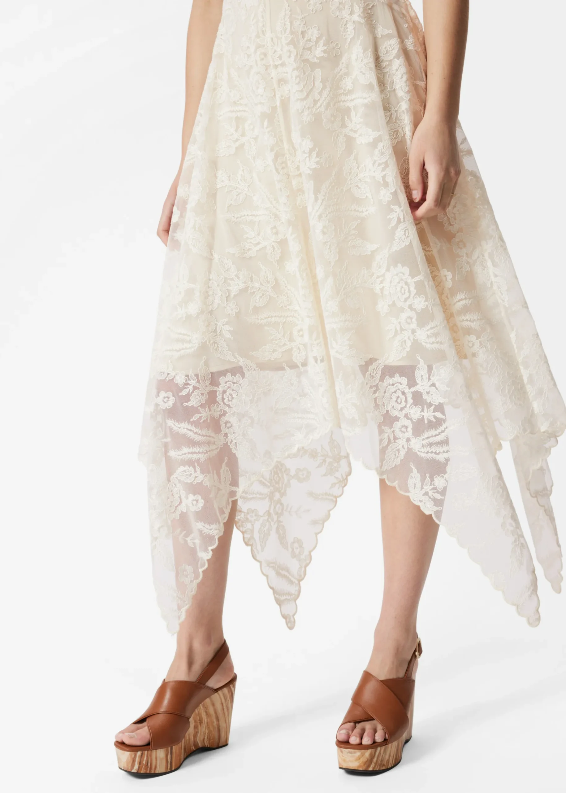 & Other Stories Midikleid aus Spitze mit V-Ausschnitt