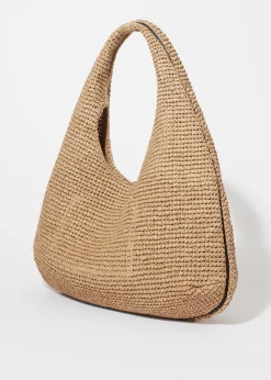 & Other Stories Schultertasche aus Stroh mit Lederpaspelierung
