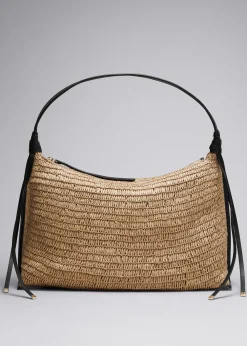 & Other Stories Strohtasche mit Lederdetail